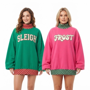 Sweat-shirt d'hiver pour femme, col montant, imprimé à pois et blocs de couleur rouge, manches Green Lantern, motif graphique étoiles et lettres, pull long - Product Image 6