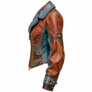 Chaqueta de Cuero Vacuno para Mujer, Color Marrón Teal, Estilo Vintage, con Gráficos, Tachuelas, Estilo Punk Rock, Fabricante Mayorista, Personalizable OEM/ODM - Product Image 4