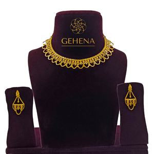 5gm 24K plaqué or court magnifique collier ensemble boucles d'oreilles & bague femme dernière élégante - Product Image 1