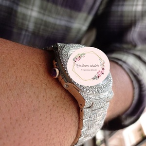 Montre personnalisable en acier inoxydable avec cadran serti de moissanite blanche taille baguette et ronde, style hip-hop pour rappeur, idéale pour les soirées - Product Image 6