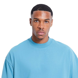Camiseta Oversize de Algodón Azul Sólido para Hombre, Manga Corta, Cuello Redondo, Ajuste Regular, Casual, con Bolsillo de Punto - Product Image 4