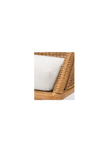 Canapé d'extérieur minimaliste en rotin deux places avec pieds en bois et coussins en tissu gris, mobilier de jardin durable - Product Image 6