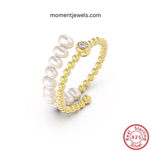 Anillos Abiertos de Plata de Ley 925 Chapados en Oro Real de 14K para Mujer, Anillo Ajustable Geométrico Chapado en Platino con Circonita Brillante - Product Image 1