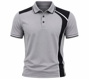 Polo de Manga Corta para Hombre, Color Beige con Bloques de Color, Tejido de Punto, Secado Rápido, Estilo Casual - Product Image 4