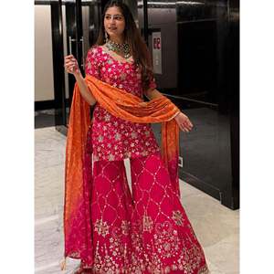 Designer Chiffon <b>Top</b>-Bottom and Dupatta Set with Embroidery Sequence Work - Product Image 5