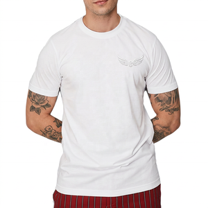 Camiseta Blanca de Manga Corta para Hombre, con Logotipo de Ala en Relieve, Corte Regular, Cuello Redondo, Informal, de Algodón - Product Image 6