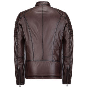 Chaqueta de motociclista de cuero PU marrón para hombre, con cuello alto, cierre de cremallera, estilo motero, con hombros acolchados - Product Image 2