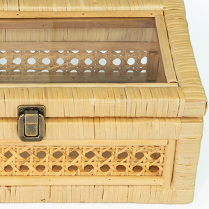 Rattan <b>Box</b> Storage Basket with Glass Lid, Handmade Woven Rattan Organizer Viettimecraft Wholesale - Product Image 4