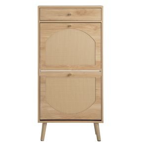 Scarpiera in Legno Naturale e Rattan con 1+2 Cassetti 54x24x110cm, Struttura in Truciolato - Product Image 2