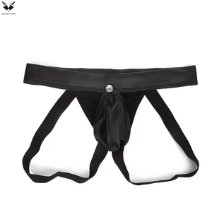 จ็อคสแตรปหนังเทียมสีดำพรีเมียมสำหรับผู้ชาย สายรัดเอวยางยืดนุ่ม ชุดชั้นในชายสำหรับใส่ไปคลับ จ็อคส์หนัง - Product Image 3