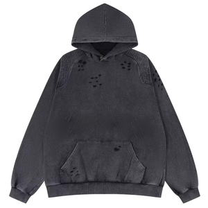 Sudadera con capucha para hombre, personalizada, de algodón grueso, estilo urbano, vintage, con lavado ácido, con cremallera, de corte holgado - Product Image 2