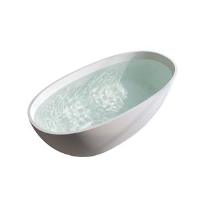 Bañera independiente de resina de piedra mate de superficie sólida de 66.9 pulgadas con borde grueso, bañera de inmersión independiente - Product Image 1
