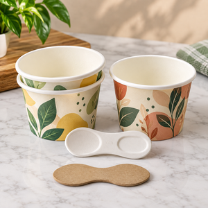 Vasos para Helado de 500 ml, Ecológicos, Biodegradables, Hechos con Materiales Reciclados, Papel de Grado Alimenticio, Impresión Offset de Pared Simple, Desechables - Product Image 3