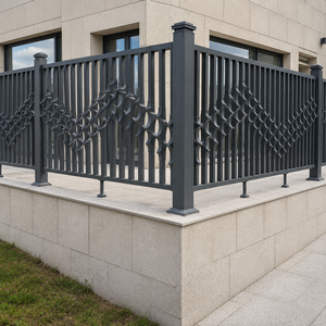 Rampe de balcon moderne en métal gris, décorative, à motif incurvé, pour terrasse extérieure, garde-corps de villa, design de maison de luxe. - Product Image 2