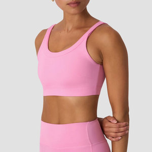 Nuevo Sujetador Deportivo para Mujer, Material Acanalado, Alta Elasticidad, Espalda de Yoga, Spandex, Almohadillas Extraíbles, Color Liso - Product Image 1