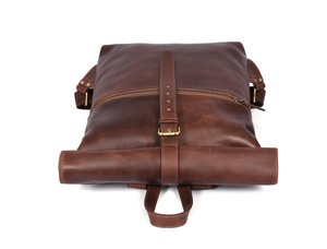 Genuine Leather <b>Roll</b> <b>Top</b> <b>Backpack</b> Adjustable Strap Durable Bohemian Style Solid Pattern Unisex All Seasons Travel Daily Use - Product Image 4