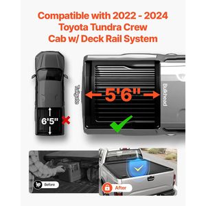 2022 2024 Toyota Tundra cabina equipaggio retrattile Tonneau 5.5 ft Hard Tonneau incorporato drenaggio doppio blocco T-Slot ponte binario - Product Image 2