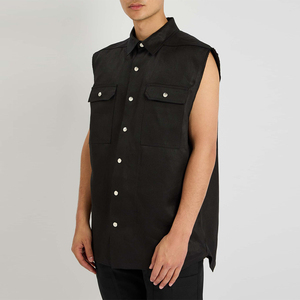 Chemise d'été décontractée pour homme, sans manches, en coton et lin, couleur unie, infroissable, tissée satinée - Product Image 4
