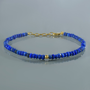 กำไลข้อมือลาพิส ลาซูลี กำไลหินสีน้ำเงินประดับลูกปัด กำไลคริสตัลทำมือ เครื่องประดับคริสตัลแบบเรียบง่าย - Product Image 2