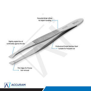 Pinzas Profesionales para Cejas de Acero Inoxidable Accuram, Punta Inclinada, Depilación de Precisión, Herramienta de Belleza y Maquillaje Personal, 11 cm - Product Image 2