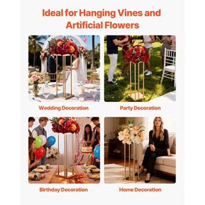 10 Pezzi Colonna Portafiori da 60 cm in Metallo Laminato, Espositore Floreale Cilindrico Cubico per Ghirlande e Corone Nuziali - Product Image 6
