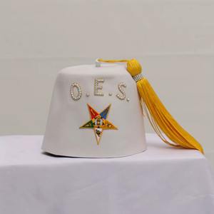 Fez Formal Personalizado con Bordado OES, Borla Dorada, Parte Superior Plana, Ajustable, Único y Tradicional, ORDEN DE LA ESTRELLA DEL OESTE, FEZ OES - Product Image 3