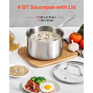 Casserole en acier inoxydable antiadhésive Ergo de 4 Qt avec couvercle en verre, petite casserole multifonctionnelle - Product Image 2