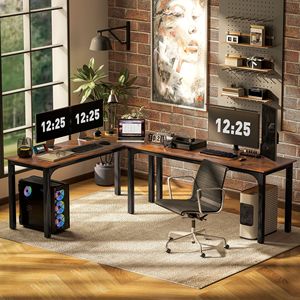 "<b>Rustic</b> Brown Wood/MDF Standing <b>Desk</b> with Metal Legs for Home Office (Foldable)" - Product Image 6