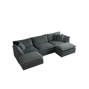 Divano Angolare Moderno Minimalista a U, 5 Posti Convertibile con Poggiapiedi Reversibile e 2 Pouf, Morbido per Soggiorno - Product Image 5