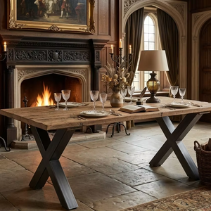 Mesa de Comedor Xozio de Madera de Teca Sólida - Patas de Metal Duraderas y Ecológicas, Diseño Minimalista para 4 Personas, para Uso en Hoteles y Villas - Product Image 4