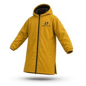Parka de natation dorée personnalisée pour jeunes, imperméable, à capuche, avec doublure polaire, fermeture éclair intégrale, poches latérales, service OEM ODM - Product Image 2