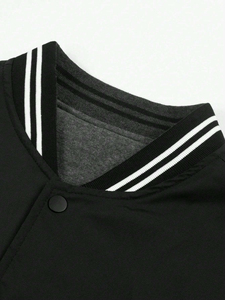 Men's Custom Logo High Street Vintage Canvas Winter Varsity Jacket-High Quality Stand Collar Breathable Quick Dry 100% <b>Wool</b> - Product Image 2