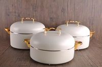 Chauffe-plat de luxe en acier inoxydable avec base en bois, plat de service décoratif pour buffet, pot de service pour traiteur