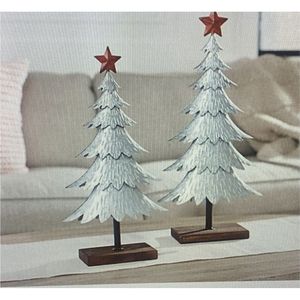 Ensemble de sculptures modernes en métal argenté de cerf et de sapin avec base en bois, décoration de table de luxe pour les fêtes, pour la maison et l'hôtel - Product Image 6