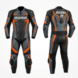 Combinaison de course moto en cuir intégral Speedfreak pour homme, une pièce, noir et orange, respirante, toutes saisons - Product Image 1