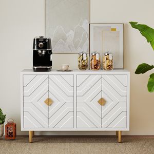 48-Inch Modern 4-Door Credenza Embossed <b>Sideboard</b> with Shelves Storage <b>Sideboard</b> for Living and Dining Room - Product Image 1