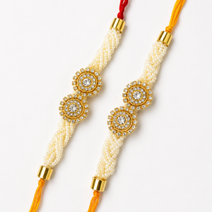 Rakhi artisanal de créateur avec perles florales et cristaux, perles dorées, cadeau traditionnel Raksha Bandhan pour Diwali et mariage, haute qualité - Product Image 2