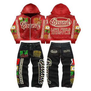 Ensemble de sweats à capuche d'hiver pour hommes, style vintage antique, personnalisé, avec strass, respirant, streetwear, 100% coton - Product Image 1