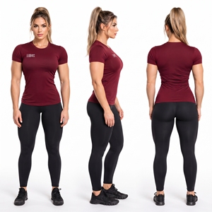 Camiseta Deportiva de Manga Corta para Mujer, Corte Ajustado, Cuello Redondo, con Logotipo Estampado, Secado Rápido, para Entrenamiento - Product Image 5