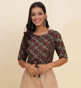 Chemisier Anarkali en coton imprimé floral pour femme, coupe régulière, élégant, ethnique, traditionnel, été, séchage rapide, protection solaire - Product Image 1