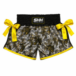 Pantalones Cortos de Boxeo Tailandés SHH Premium con Lazos Laterales, Estampado de Calavera, Cintura Alta, para Kickboxing, Ropa Deportiva Personalizada con Etiqueta Privada - Product Image 2