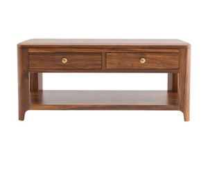 Modern Solid Wood <b>Coffee</b> <b>Table</b> with 2 Drawers | Rounded Edge Center <b>Table</b> | Center <b>Table</b> with Open Bottom Shelf - Product Image 6
