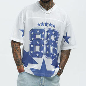 Custom Logo <b>Men's</b> Mesh Jersey Style T-Shirt Oversized 88 Number Print <b>V</b> <b>Neck</b> Unisex Streetwear Cotton Tee OEM ODM Supplier USA - Product Image 4
