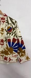 Beige Embroidery <b>Cardigan</b> Long Sleeve Floral Print Hand Embroidered Loose Fit Cotton Casual Wear All Seasons Beautiful Elegant - Product Image 3