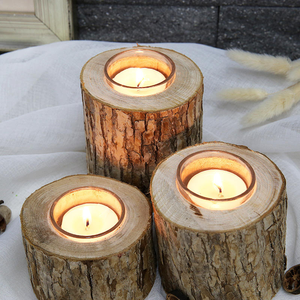 Décoration d'intérieur élégante, porte-bougie en bois massif, couleur naturelle, porte-bougie en bois DIY, accessoires décoratifs artisanaux - Product Image 4
