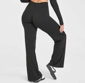 High Waist Full Length <b>Flared</b> <b>Leggings</b> Solid Color Stretch Knitted Women's Pants All Seasons Style - Product Image 2