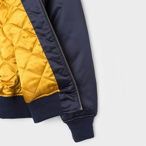 Blouson Bomber Décontracté Slim Fit en Satin Bleu Marine Col Montant Grande Taille Coupe-Vent Fermeture Éclair Manches Élastiques Style Streetwear - Product Image 6
