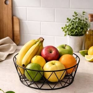 Corbeille à fruits moderne en fil métallique noir, bol de rangement décoratif pour comptoir de cuisine, table à manger, décoration intérieure - Product Image 1