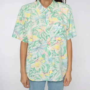 Camisa de Vestir de Manga Corta con Estampado Floral Tropical para Mujer, Blusa Hawaiana Verde con Botones, Top Vintage para Vacaciones, Tejido de Punto - Product Image 4