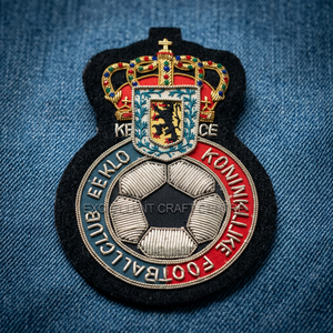 Custom Embroidered Circular <b>Sew</b>-On Fabric Badge With Football Club Crest Design For Garment Application - Product Image 3